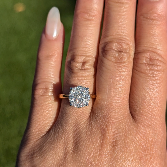 18K Rose Gold Diamond Cluster Round Engagement Ring - Picture 7 of 8